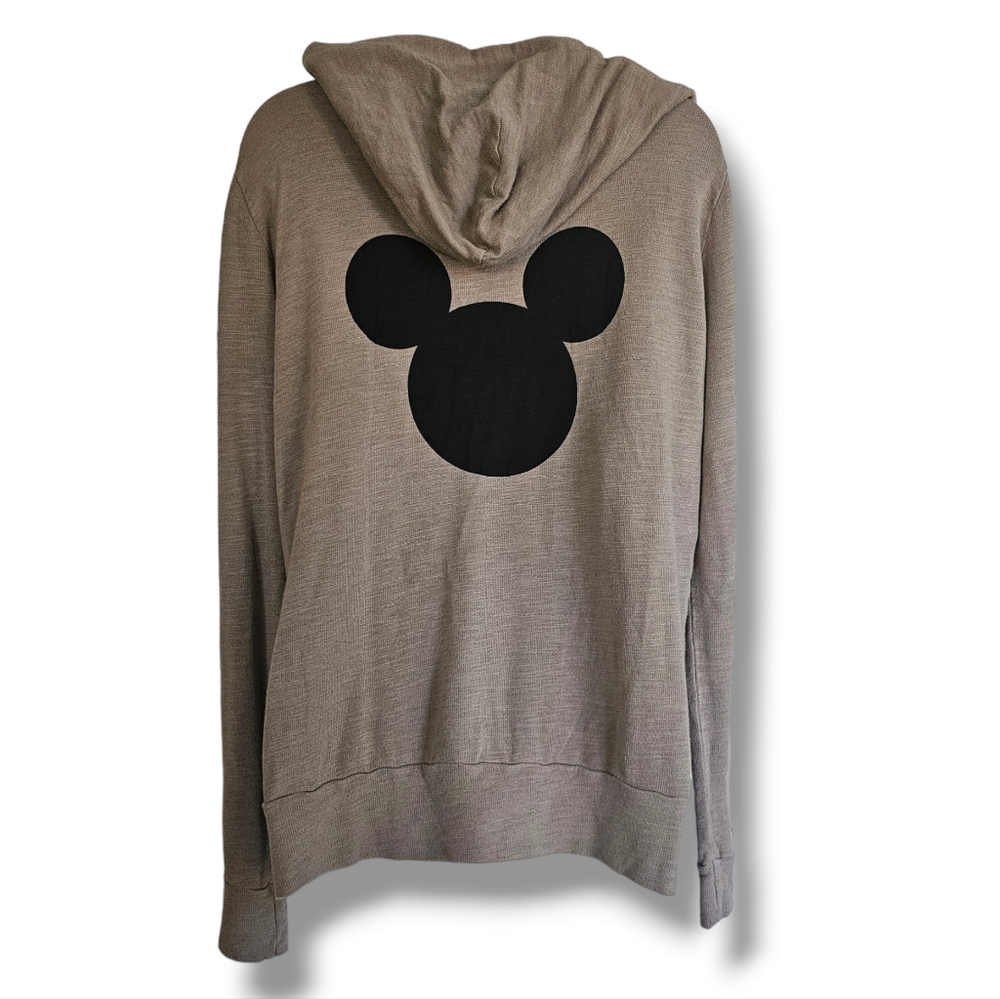 Monroe Disney Mickey Mouse Hoodie Size L Zip Front Light Jacket Tan Beige Black